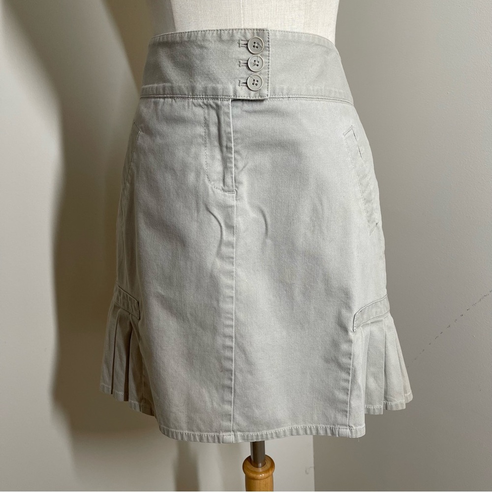 Ann Taylor LOFT Tan-SZ 6- Side Pleats Knee Length Cotton Skirt Breathable!